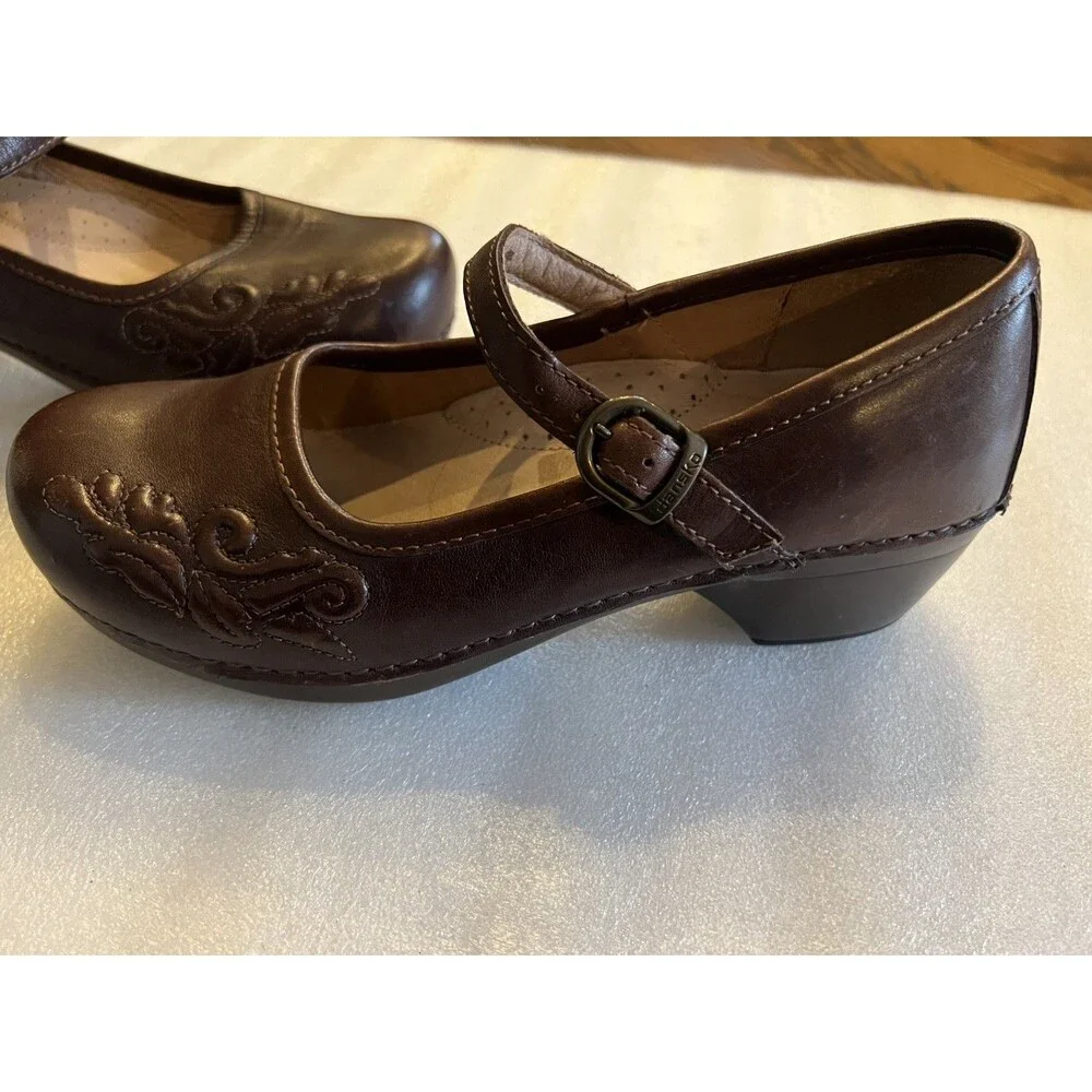 DANSKO Savannah Shoes Clogs Brown Womens Leather Mary Jane Comfort Sz 39 8.5-9